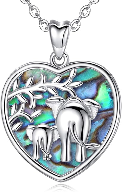 AEONSLOVE Elephant Necklace for Women 925 Sterling Silver Abalone Shell Pendant Necklace Elephant Jewellery Gifts for Mother Daughter, 18 Inches Chain