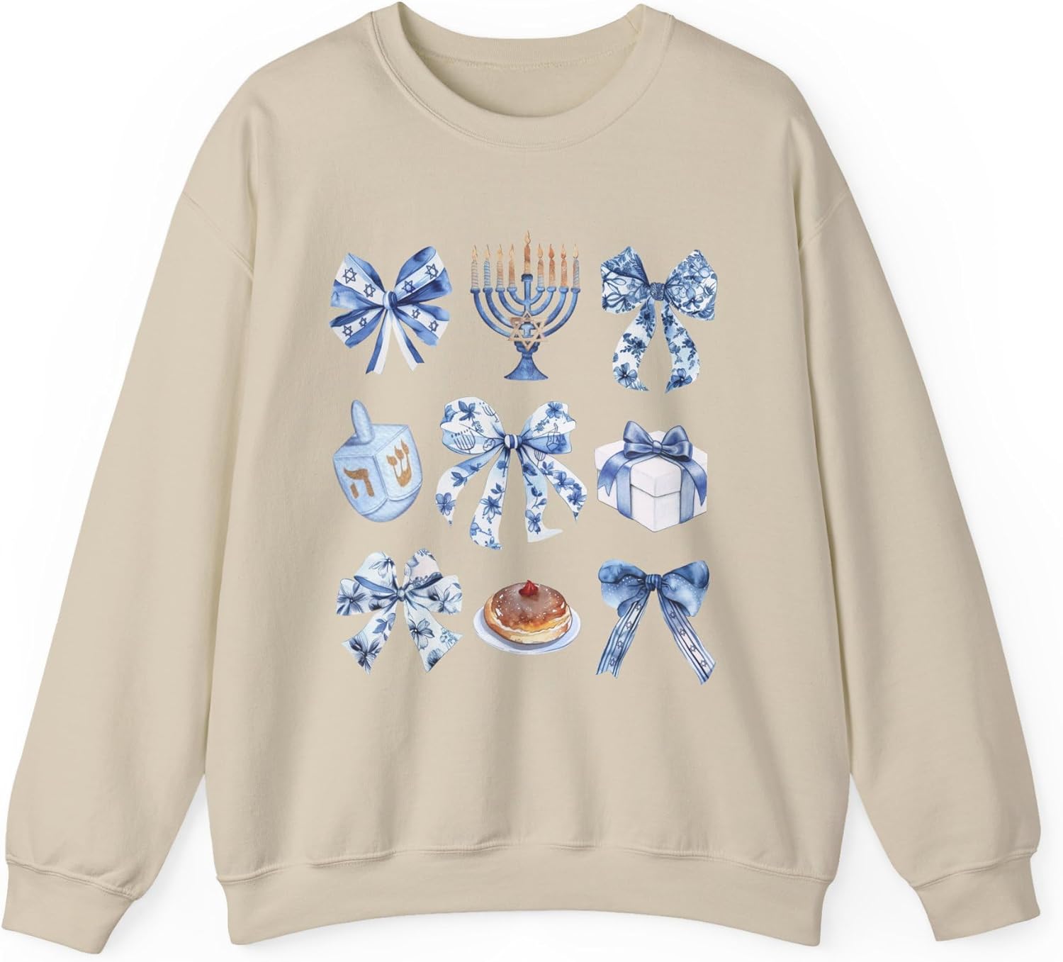 Coquette Hanukkah Sweatshirt | Retro Hanukkah Bow Sweater | Cute Jewish Holiday Crewneck Pullover