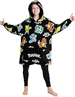 Vista 1 de Manta con Capucha de Pokemon Pikachu para Niños y Adolescentes, Manta Vestible de Forro Polar Charizard Bulbasaur Squirtle, Manta Acogedora
