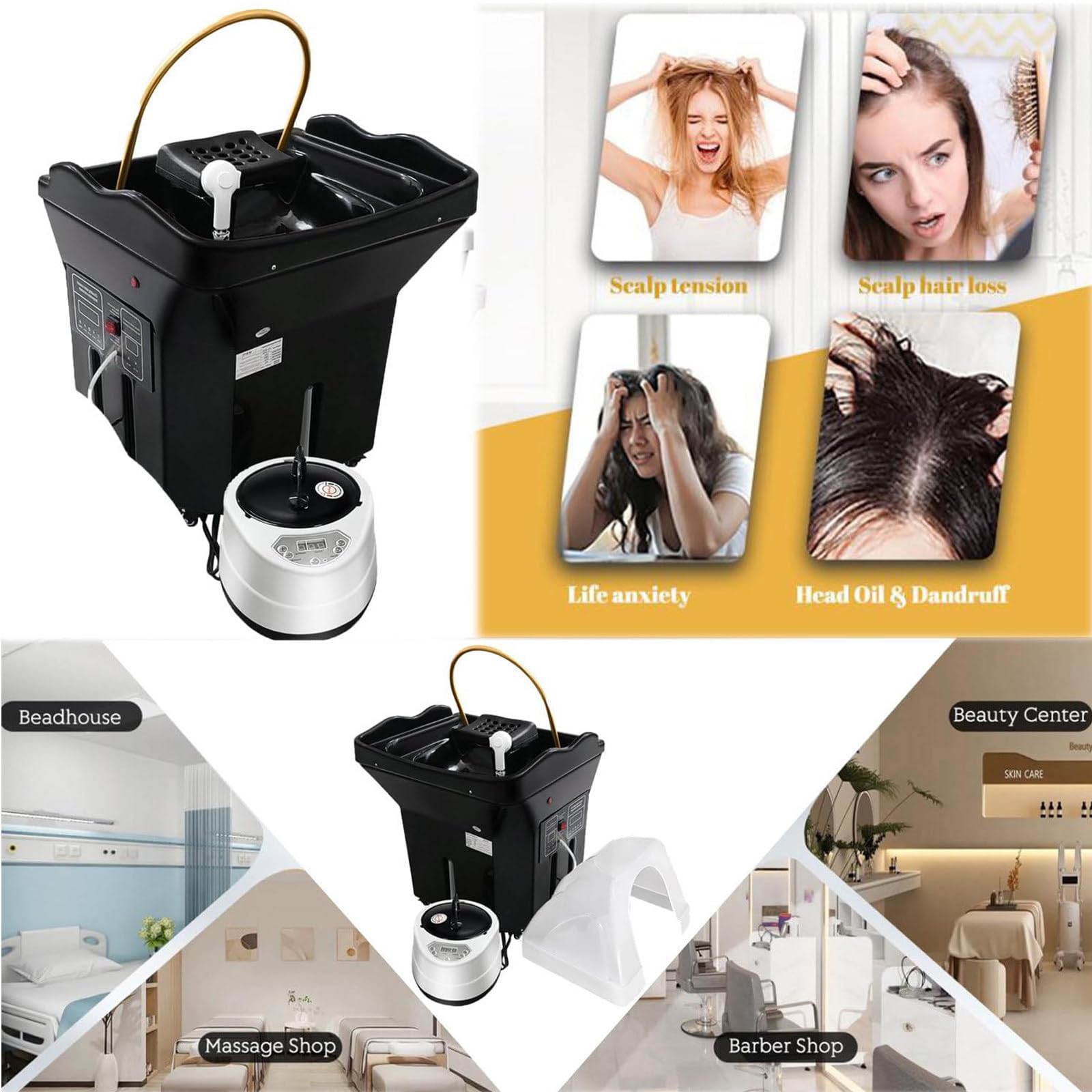 Cabezal De Lavado Extraíble para Salón De Belleza,Lavabo para Champú para Terapia De SPA con Termostato Inteligente Circulación De Agua,Lavabo Champú Circulación Agua con Tanque Agua 60 L