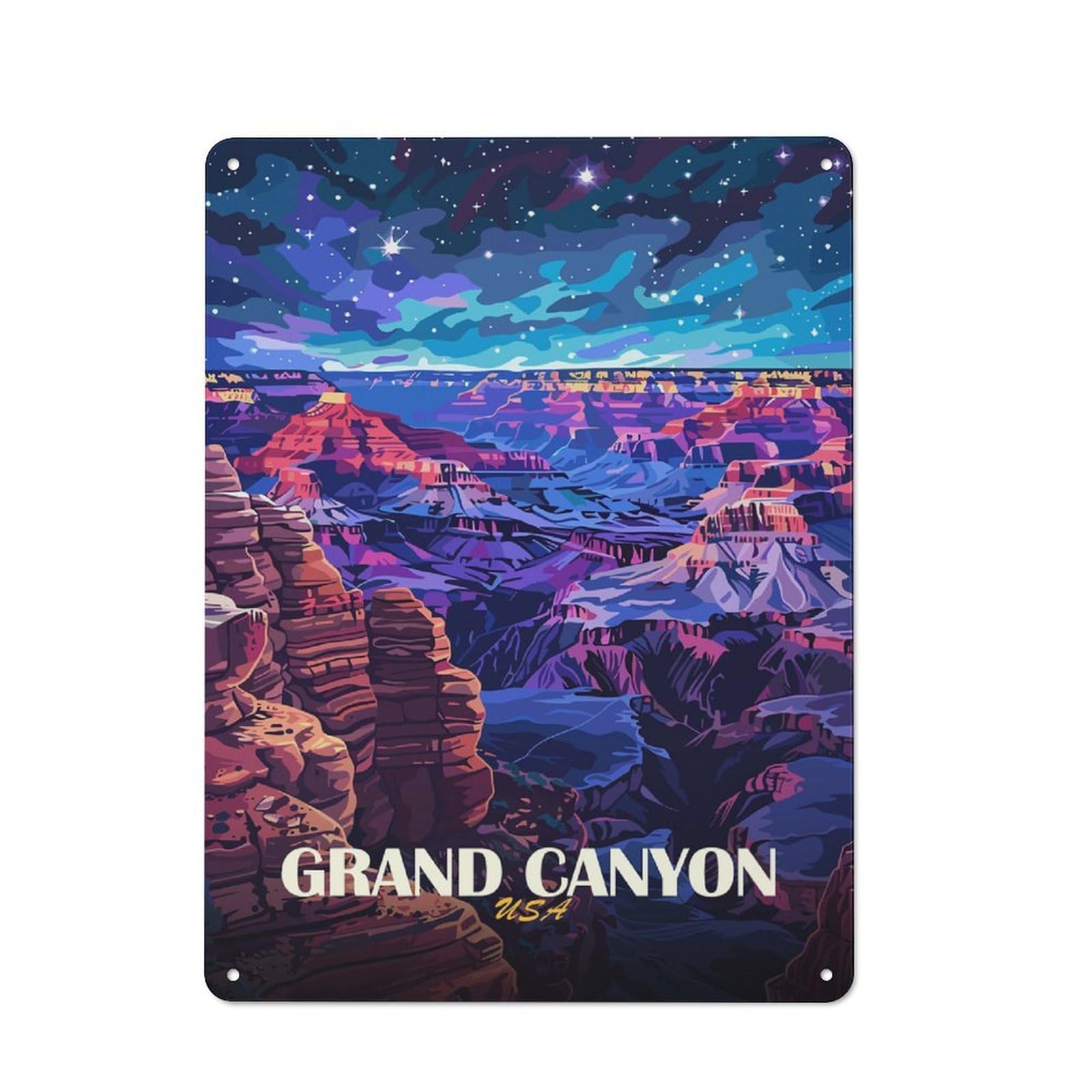 Junmoney Style-11 Creative Grand Canyon Usa Night Landscape Art Tin Sign 40X30cm, Study Room Decor For Workspace, Cafe, Shop Or Desk Area