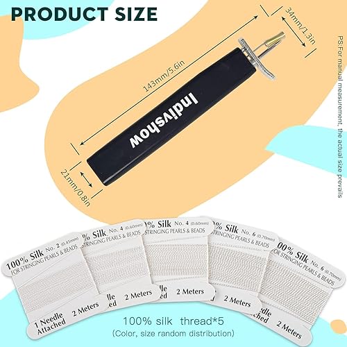 Miniatura 2 de INDIVSHOW Kit de herramientas para anudar cuentas con 5 tarjetas, hilo de cordón de cuentas de seda 100% natural para hacer joyas de perlas de