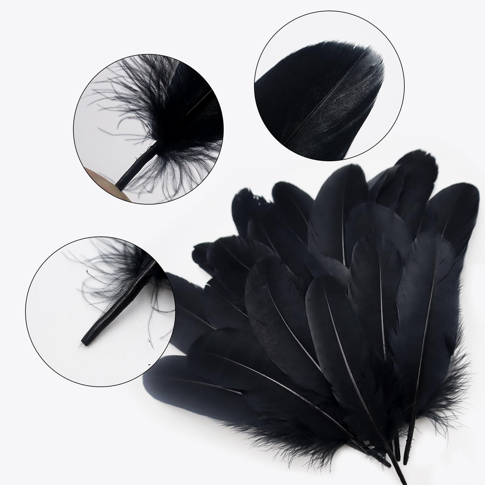 Lot de 200 Plumes Artisanales 10 à 17 cm Plume Decoration Plumes Loisirs Creatifs Plume d'oie Naturelle Plumese Noires et Blanche pour Attrape Rêves Mariages Bricolage Costumes