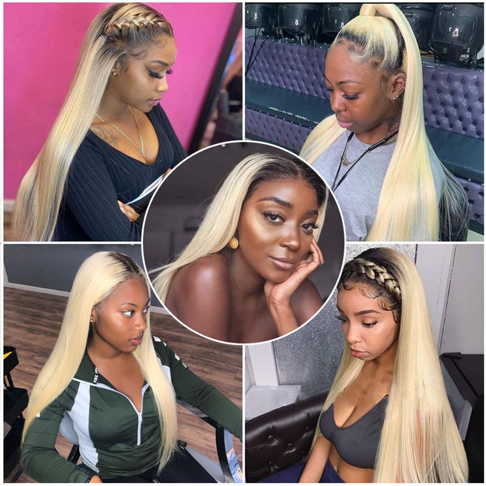 Amazon.com : Smavida 1B/613 Lace Front Wigs Human Hair Ombre  display picture 3