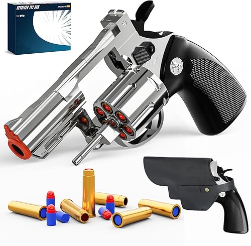 Pistola de juguete Revolver con funda plateada  Pistola de bala suave de vaquero occidental de utilería revólver pistola de plástico para niños a