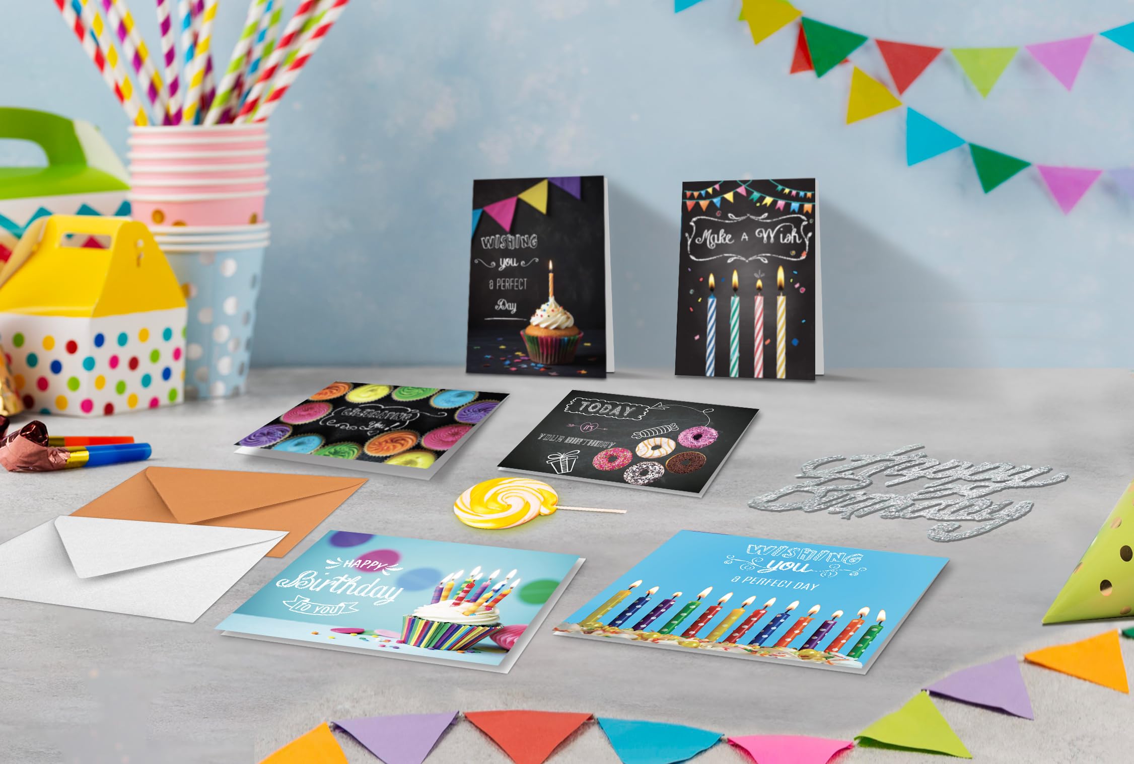 120 Birthday Cards Bulk- Happy Birthday Cards with Envelpoes30 Unique Blackboard Designs Large 5x7 Inches Includes Kraft and White Envelopes Assorted Birthday Cards for Business & Personal Us product thumbnail 7