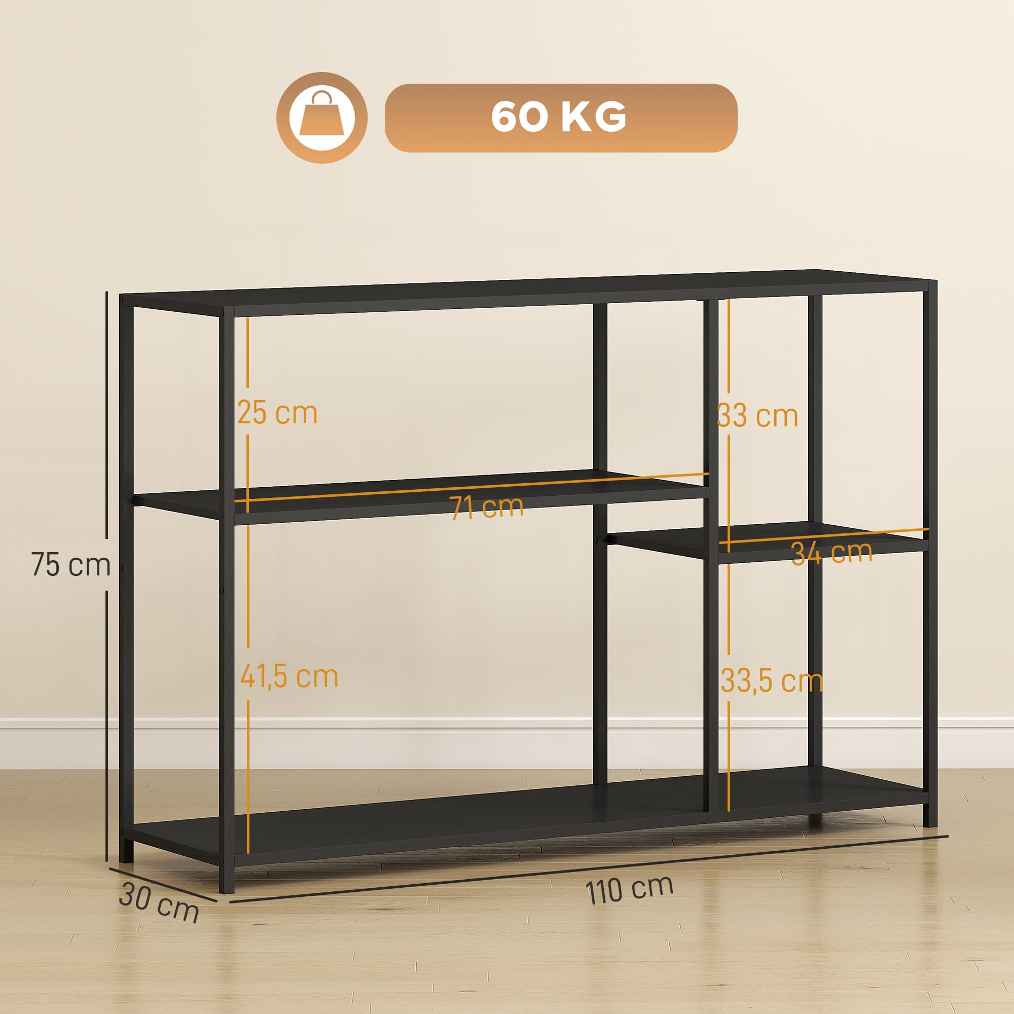 HOMCOM Furniture Console, Console Table, 2 Levels, Industrial Style