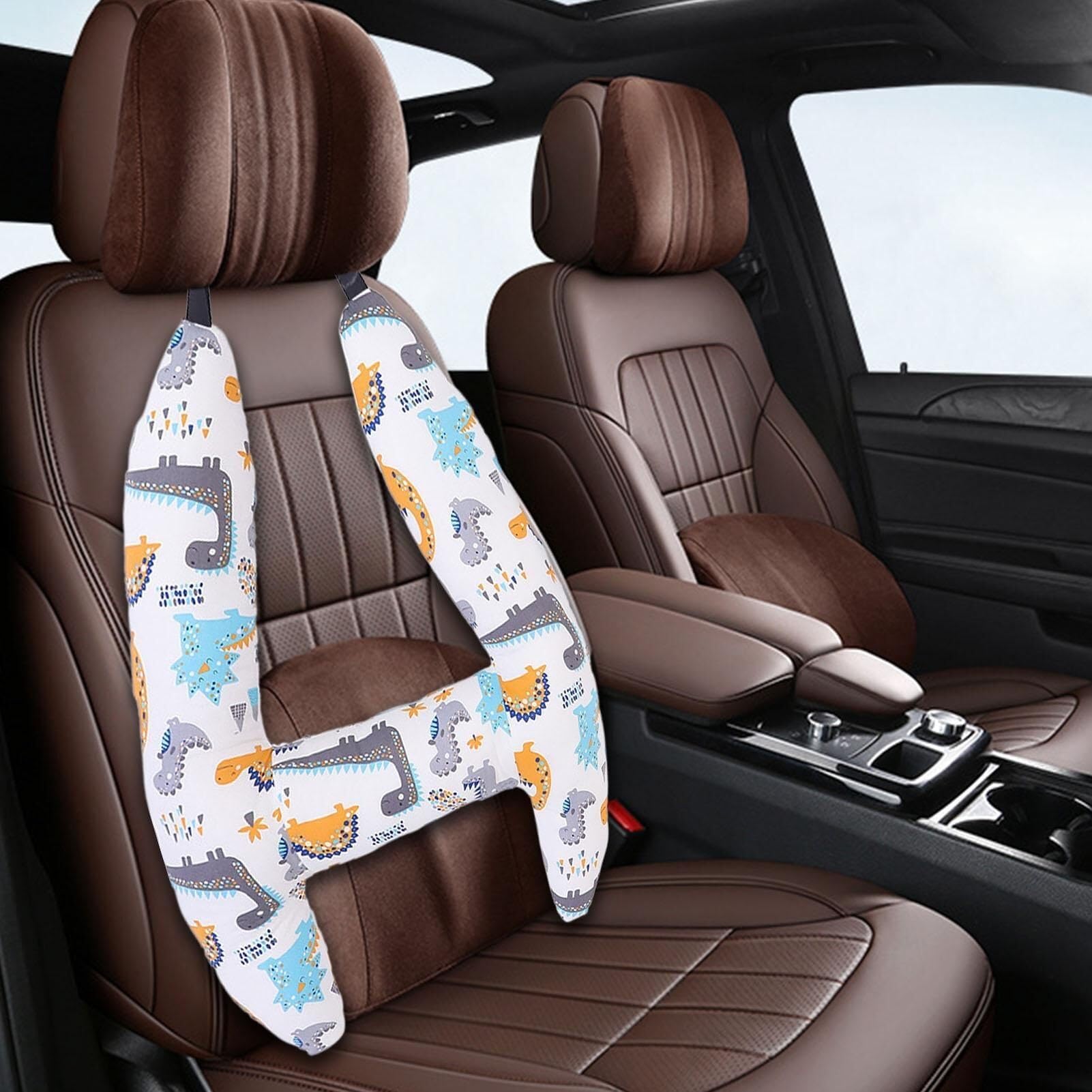 Cuscino da viaggio for auto, cuscino for sedile posteriore in stile H con personaggio dei cartoni animati, comodo poggiatesta for adulti e bambini in movimento(D)