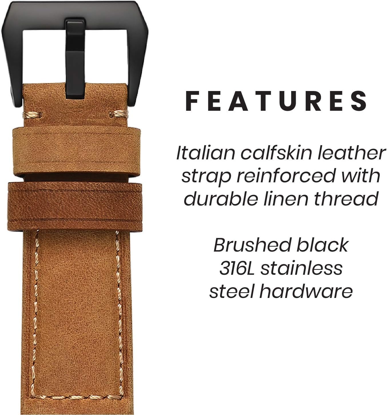 Bullstrap Men's Full-Grain Italian Leather Watch Band Compatible with Apple Watch Series 1-8