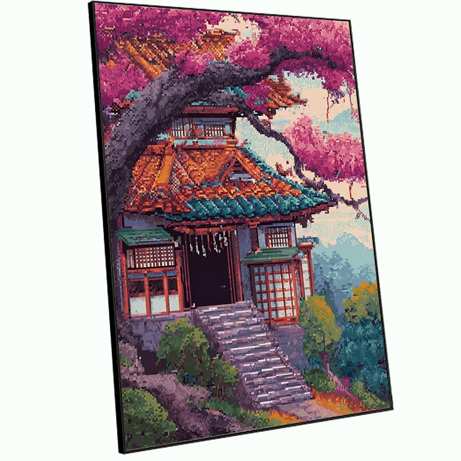 Obraz diamentowy duży 90 x 60 cm Japonia malarstwo diamentowe kompletny zestaw, DIY pełne wiertło latarnia morska mozaika diamentowa malarstwo diamentowe, kryształowa sztuka diamentowa kreatywne