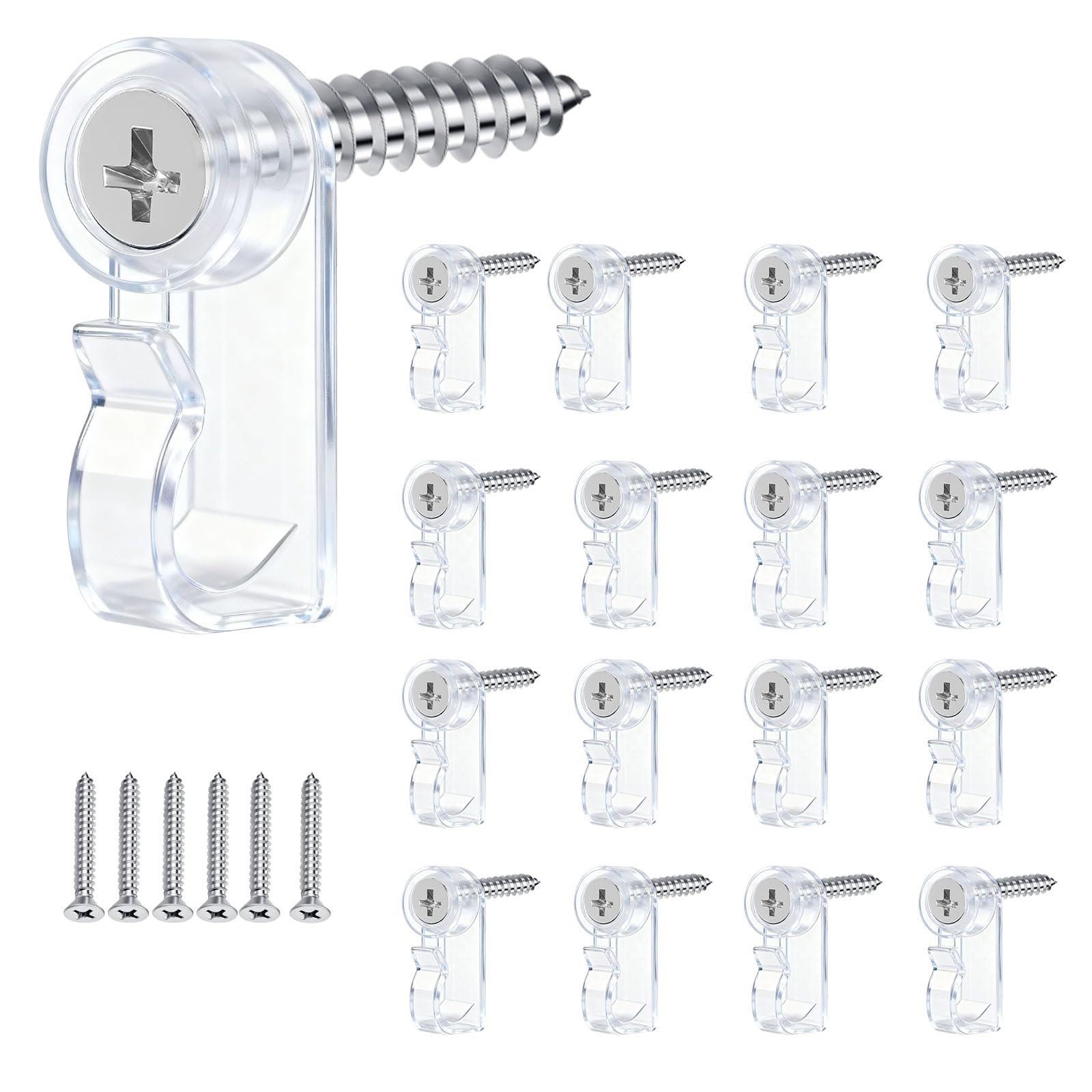 Hooks for Outdoor String Lights, 30 Pack Christmas Light Clips, Weatherproof Light Hanger Hooks Screw-in Hooks for Hanging Christmas Lights and Wire,Cable,Fairy Lights,Wind Chimes (Clear)