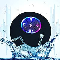 Vista 4 de Cagogo Altavoz Bluetooth para ducha - Altavoces Bluetooth manos libres impermeables con ventosa altavoz portátil con luz LED sonido 3D y graves