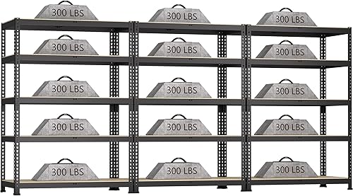 Paquete de 3 estantes de almacenamiento ajustables de 35.5 pulgadas de ancho x 16 pulgadas de profundidad x 71 pulgadas de alto, estantería