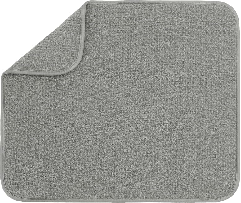 Dish Drying Mat, Absorbent Microfiber Kitchen Counter Mat, Dish Drying Pad for Dishes, Utensils, Pots and Pans , 16" x 18" , Grey