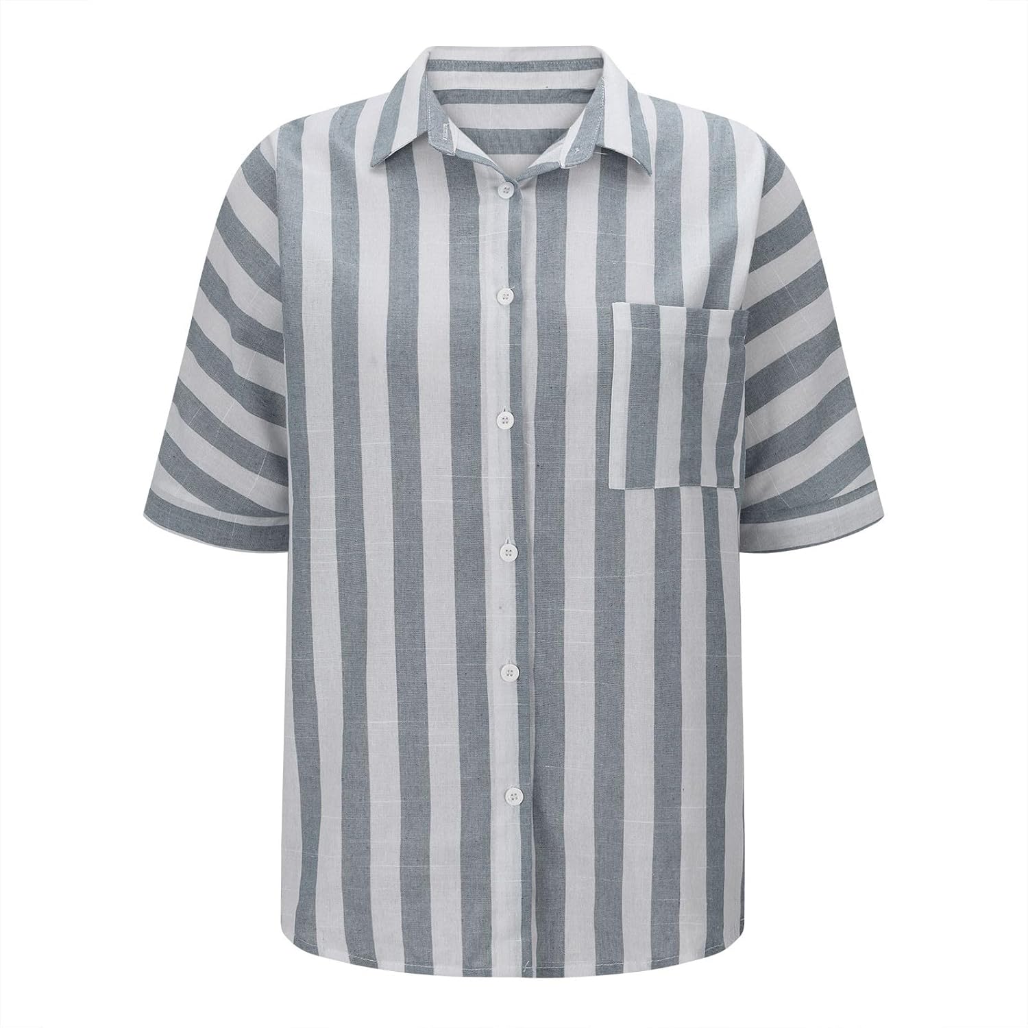 Linen Tops for Women Short Sleeve Striped Button Down Shirt Dressy Casual Cotton Linen Blouse Summer Beach Work Shirt - Image 8
