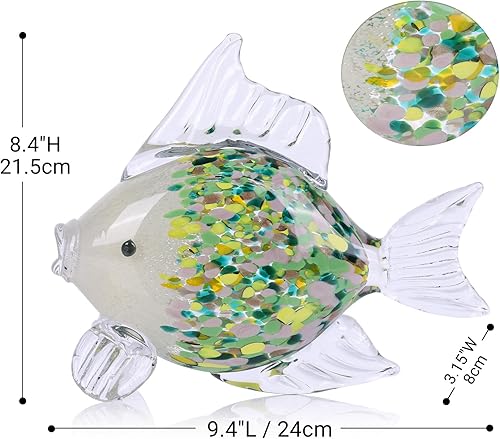 Miniatura 4 de Estatua de pez de vidrio soplado de 9.4 pulgadas, escultura de pisapapeles de vidrio verde para decoración moderna del hogar, mesa de centro de sala