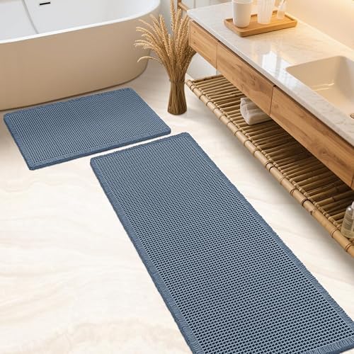 Miniatura 14 de Juego de alfombrilla de baño IM HOME 3 piezas beige, alfombrillas de baño modernas tejidas, alfombrilla de baño antideslizante absorbente,
