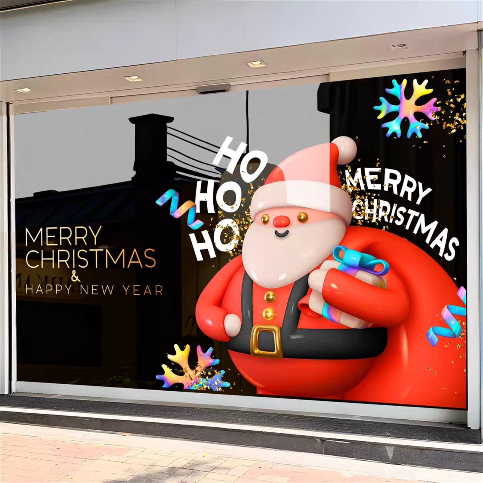 weihnachtsdeko fenster Weihnachtsdekorationen Fensteraufkleber Großer Weihnachtsmann Cling Xmas Fensteraufkleber Ornament DIY Wandtür Dekor selbstklebend(Color2,XXL)