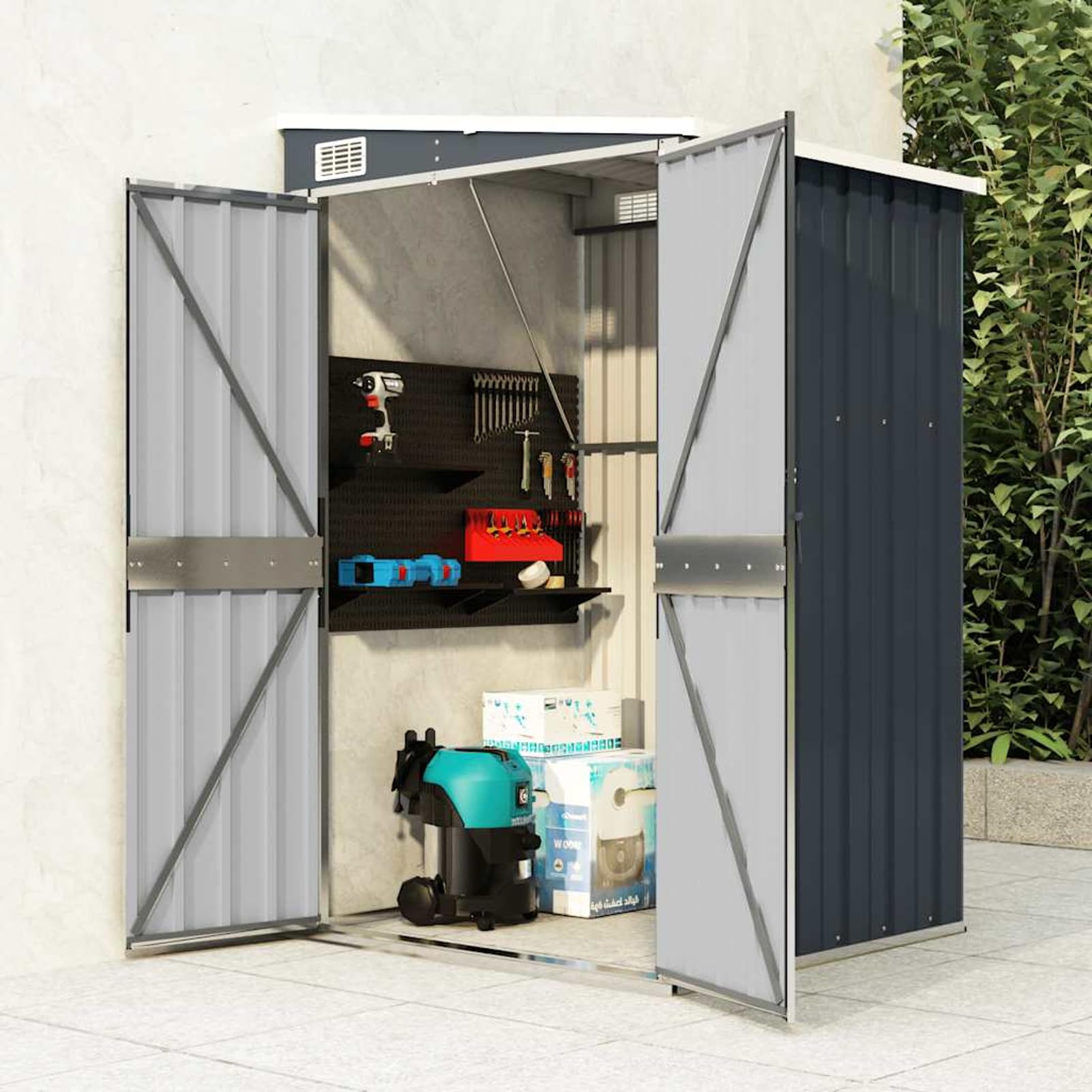 Gecheer Wall-Mounted Garden Shed - Steel & Metal Storage House with Lockable Plastic Handle, Sloped Roof for Easy Drainage, Anthracite Color 316219