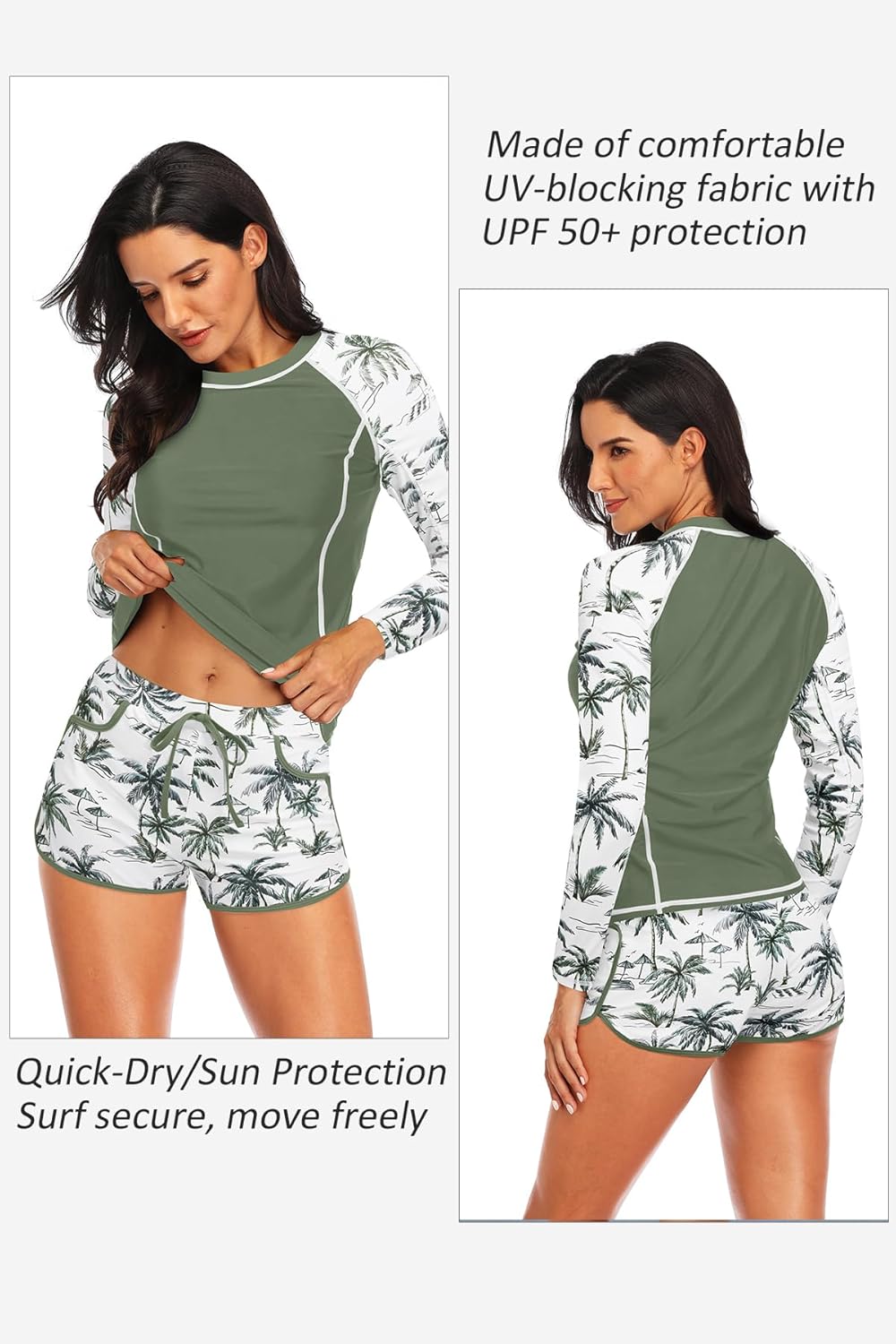 Women's Long Sleeves Rash Guard - 2 Piece Swimsuits with Built in Bra Swim Shirt and Shorts with Pockets - Image 2