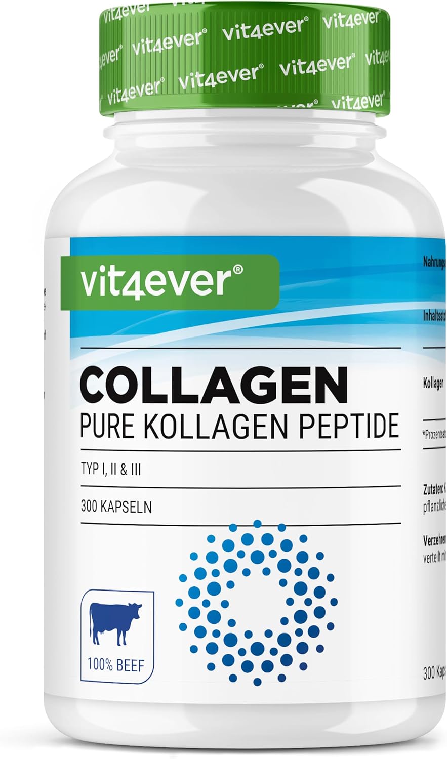 Collageen 300 Capsules – 4500mg Bioactief Collageen Hydrolisaat Peptiden per Dagelijkse Dosis – Collageen Type 1, 2 & 3 – Alternatief voor Poeder – Hoge Dosis