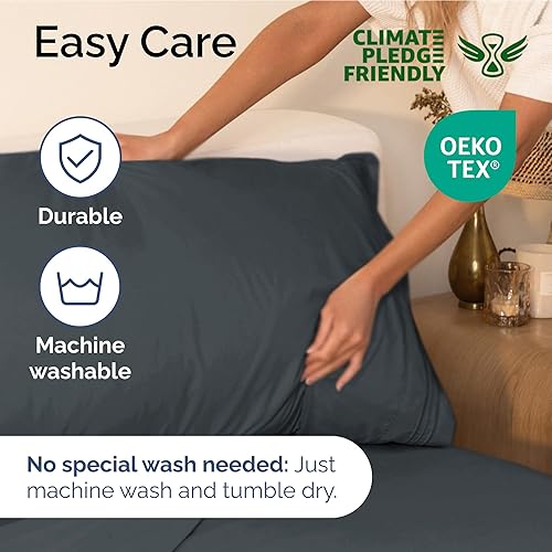 Vista 1096 de Juego de sábanas de 4 piezas tamaño king, extrasuaves, transpirables y refrescantes con esquinas profundas, sábanas de fácil ajuste y sin arrugas