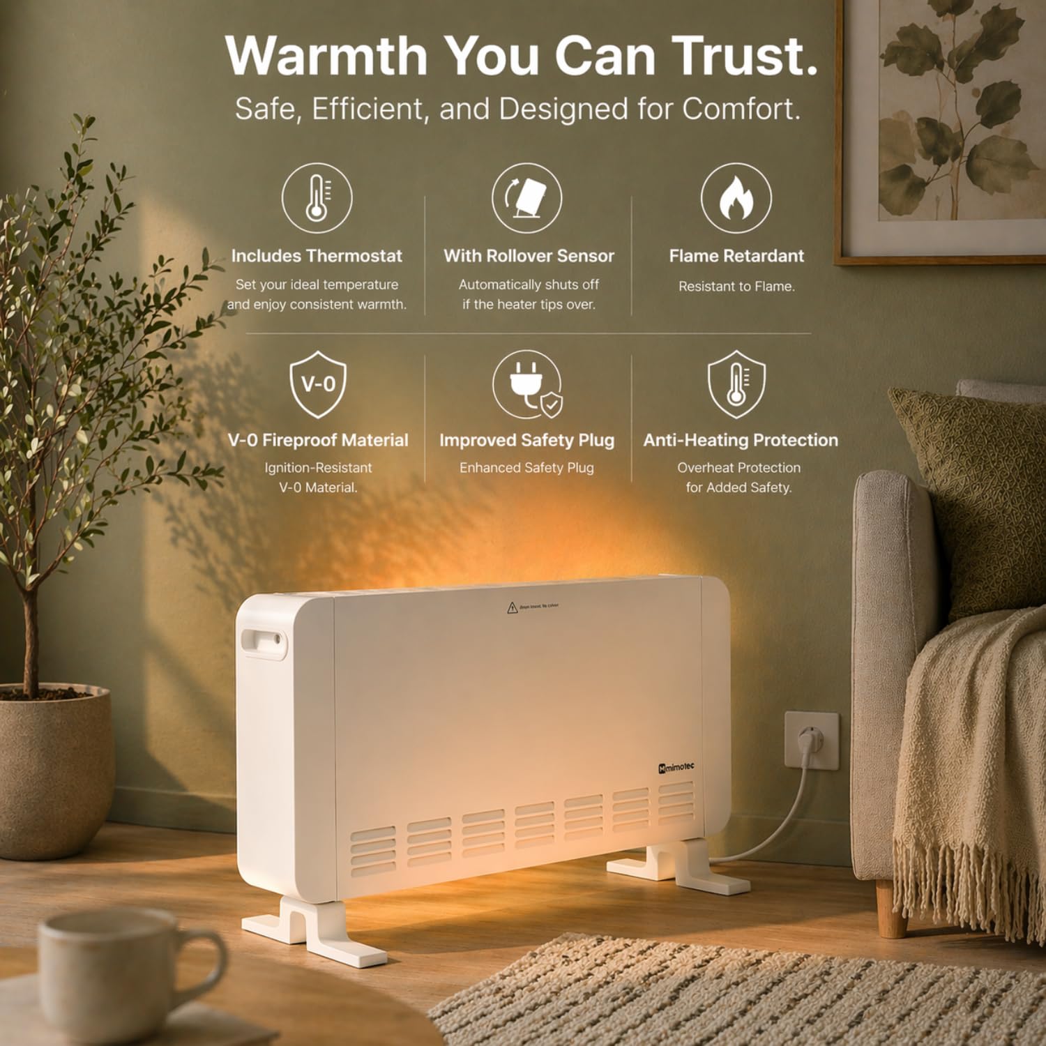 M Mimotec – Radiador Convector Eléctrico White Broken Equation 2000W, Potencia Regulable 800–2000W, Silencioso 0 dB, con Termostato Ajustable, Uso Interior