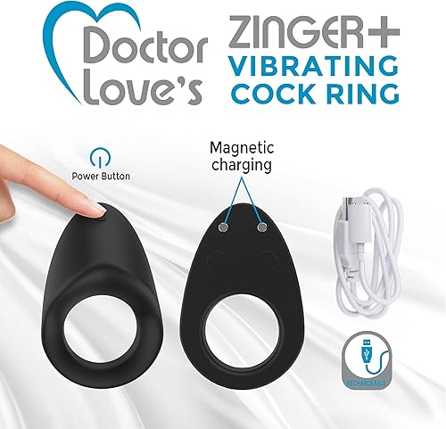 Miniatura 5 de New Doctor Love's Zinger Plus - Anillo de silicona recargable resistente al agua, vibrador, color negro