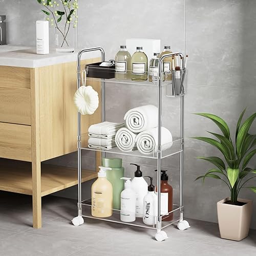 Miniatura 6 de SPACEKEEPER Carrito rodante de almacenamiento de acrílico de 3 niveles, organizador de carrito de baño transparente, organización de lavandería,