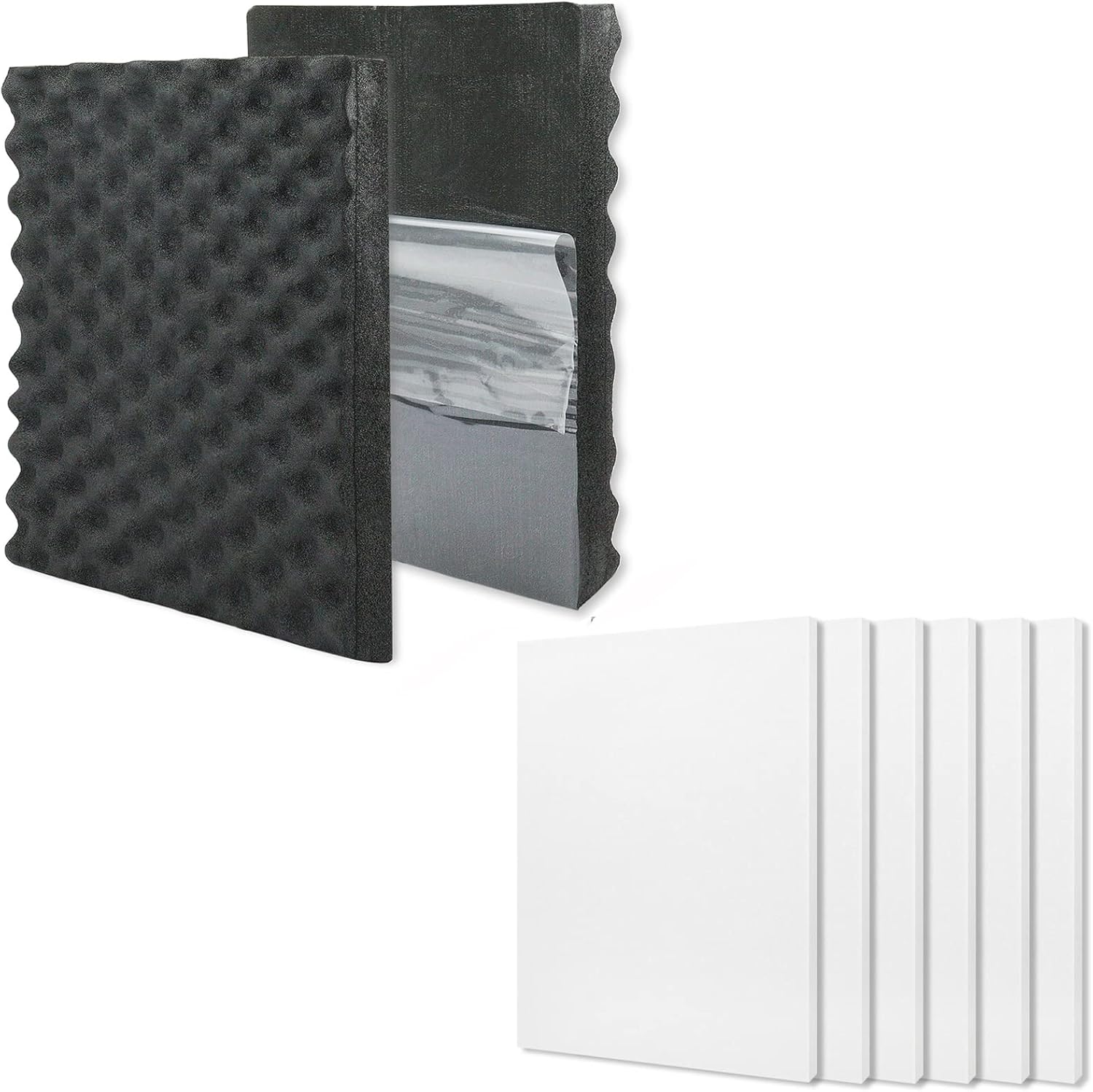 BXI Soundproofing Closed Cell Foam - 2 Pack Self-Adhesive 16'' X 12'' X 1.8'' & BXI Sound Absorber - 31.5 X 23.6 X 3/8 Inches 6 Pack