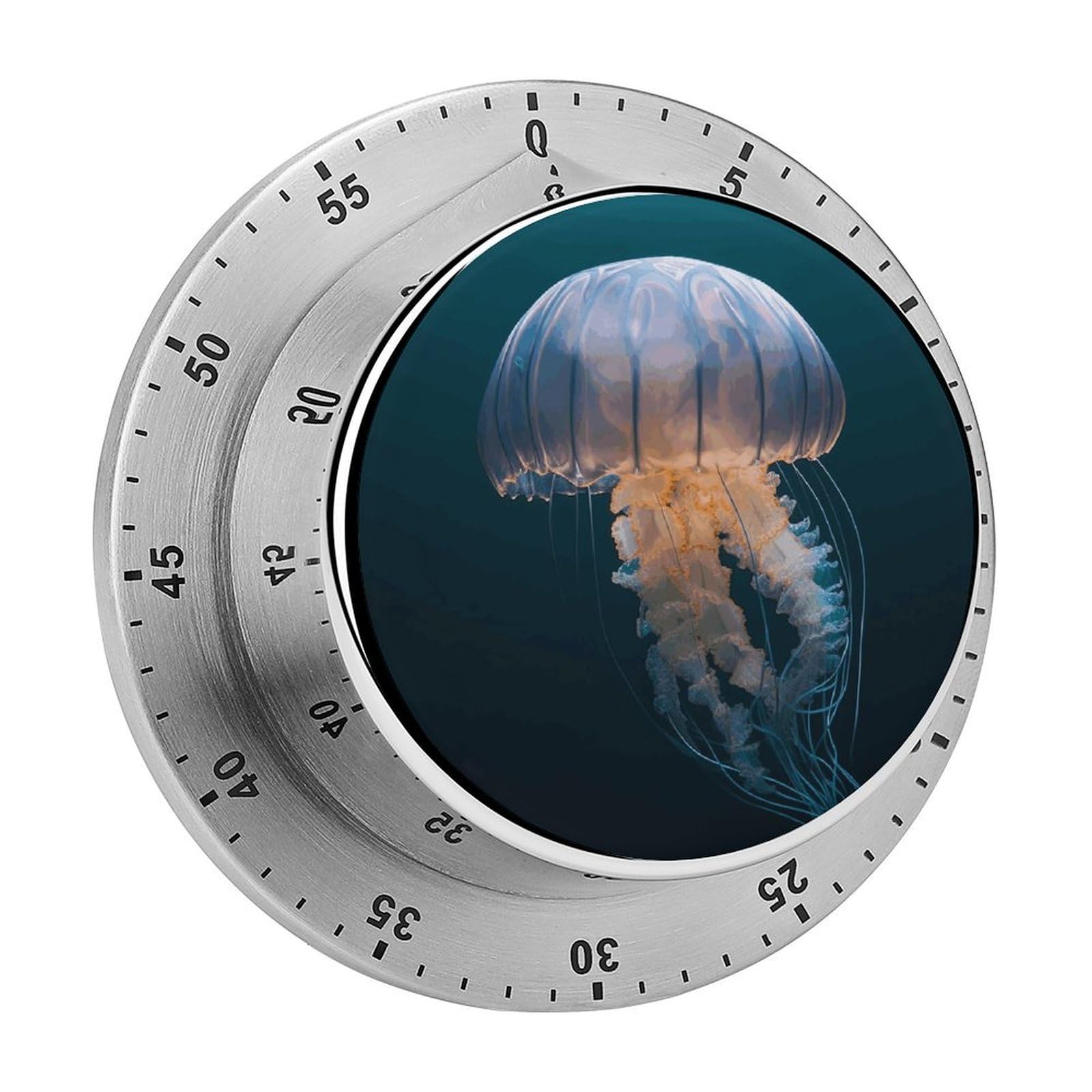 3D Jellyfish Timer Exquisite Stainless Steel Body Mechanical Desk Timers 60 Minutes Visual Countdown Timers with Magnetic Backing Loud Alarm Kitchen Timer for Cooking