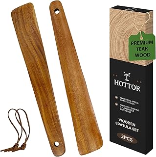Teak Wood Spatula for Cooking,12.2 Inch Flat Wooden Spatula for Cast Iron,Wood Cooking Utensil,Spatulas Perfect for Flipping,Serving,Scraping,Turning. Set Of 2