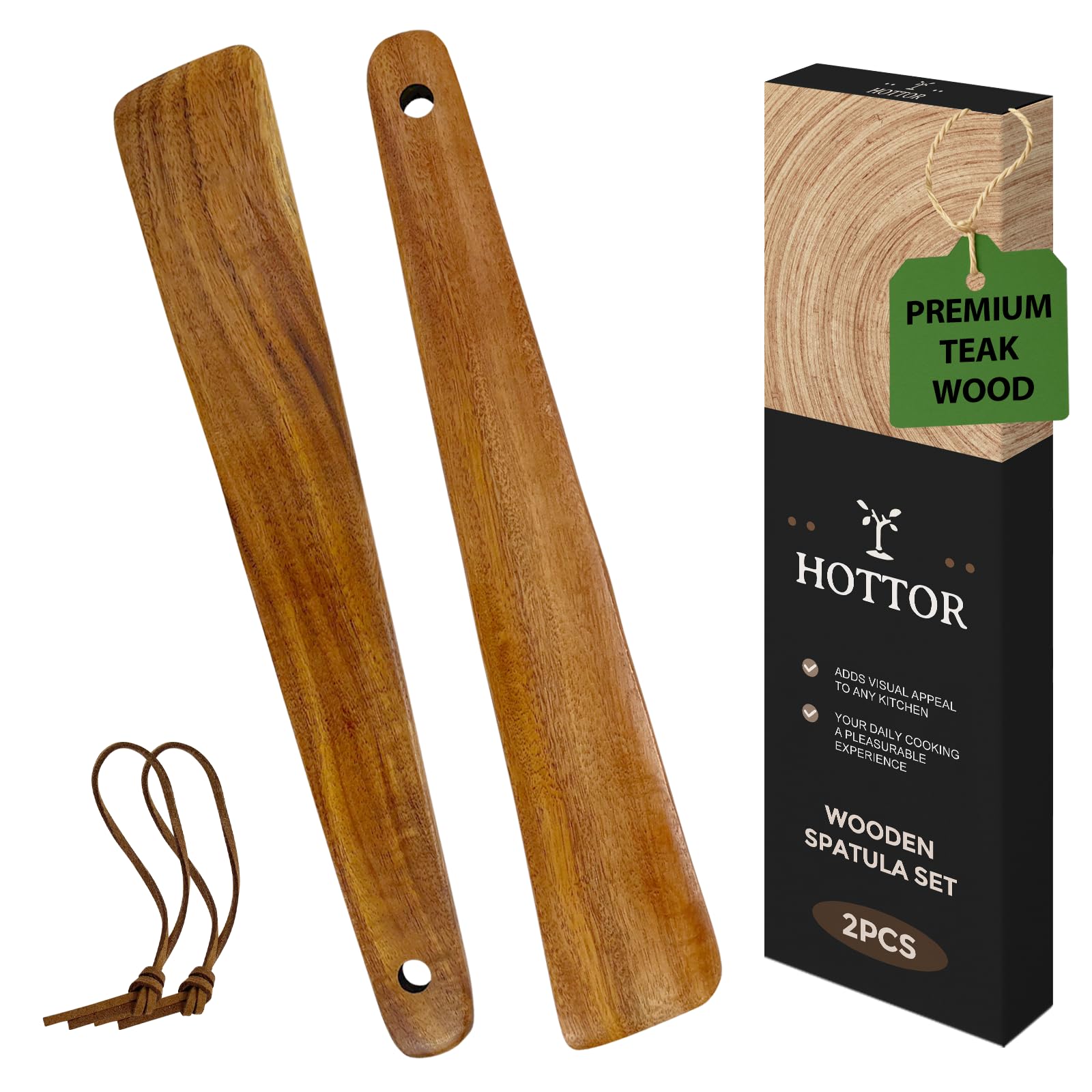 HOTTOR Teak Wood Spatula for Cooking (Set Of 2)