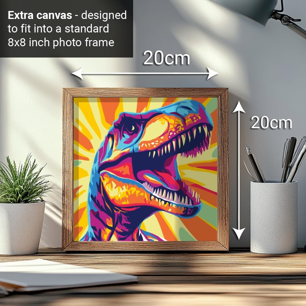 Colordemy 2-in-1 Paint by Numbers Kit - Rolled Canvases (8x10in & 8x8in), 16 Colors, Brushes & Paints Included - Fun for Adults & Kids, Perfect for Parties or Group Painting (Dinosaur Design)