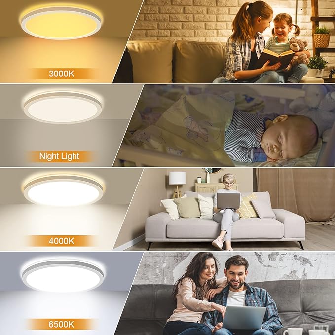 LEZOE LEZOE LED-plafondlamp dimbaar met afstandsbediening, 18W 1800lm plafondlamp LED dimbaar 3000-6500K, plat LED-paneel voor badkamer, slaapkamer, woonkamer, keuken, kelder, gang, balkon, Ø220*H25mm photo 3