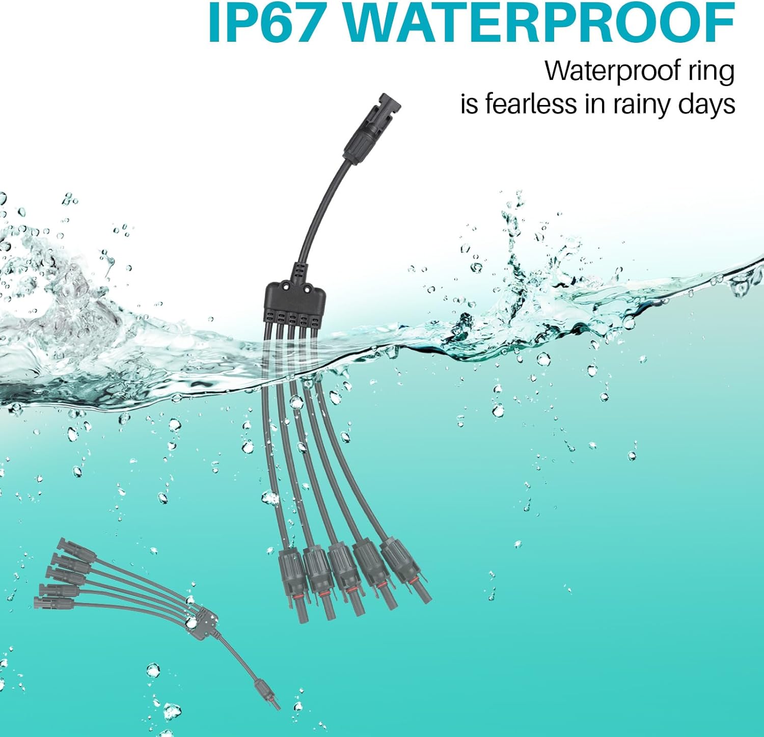 Solar Panel Connector 5 to 1 Y Branch Parallel Adapter, 30A 1000V 10AWG Tool-Free IP67 Waterproof Cable for Solar Panels (Y Branch, 5to1(1Pairs))