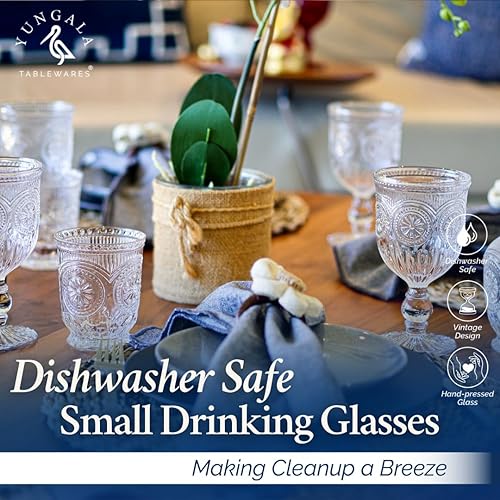 Miniatura 4 de Juego de 6 vasos de vidrio de 8 onzas con un diseño único de patas y diseño de vidrio prensado