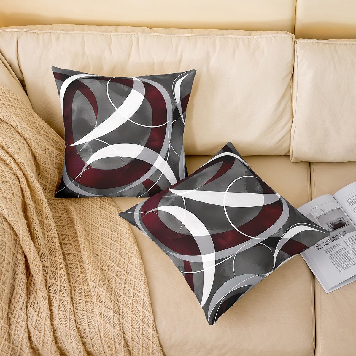 Homemissing Geometric Reversible Throw Pillow Covers 60x60cm Modern Art Pillow Covers Geometry Square Cushion Covers Set of 1 Luxury Throw Pillowcases Black Grey White Outdoor Pillows Covers - Image 2