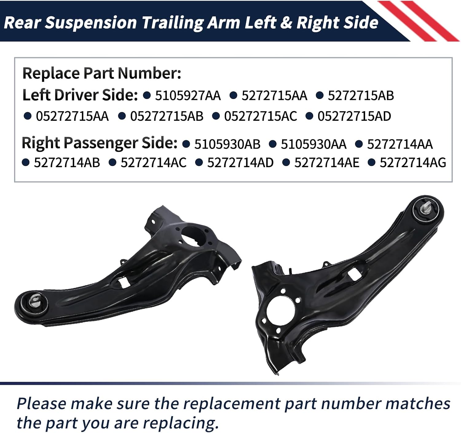 Rear Suspension Trailing Arm Link Left & Right Side Compatible with Jeep Patriot 2007-2017 Compass 2007-2016 Rear Control Arm Driver & Passenger Side