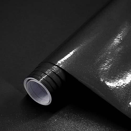 Wudnaye Papel de contacto negro brillante, impermeable, autoadhesivo, despegar y pegar, vinilo extraíble para cocina, 15.7 x 118.1 pulgadas, papel