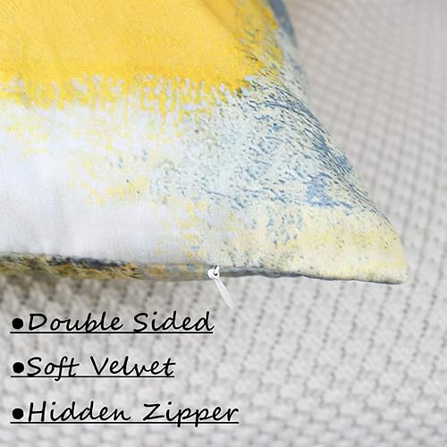 Miniatura 2 de OYIMUA Juego de 2 fundas de almohada amarillas de 18 x 18 pulgadas, modernas fundas de almohada abstractas amarillas y grises para sofá, fundas