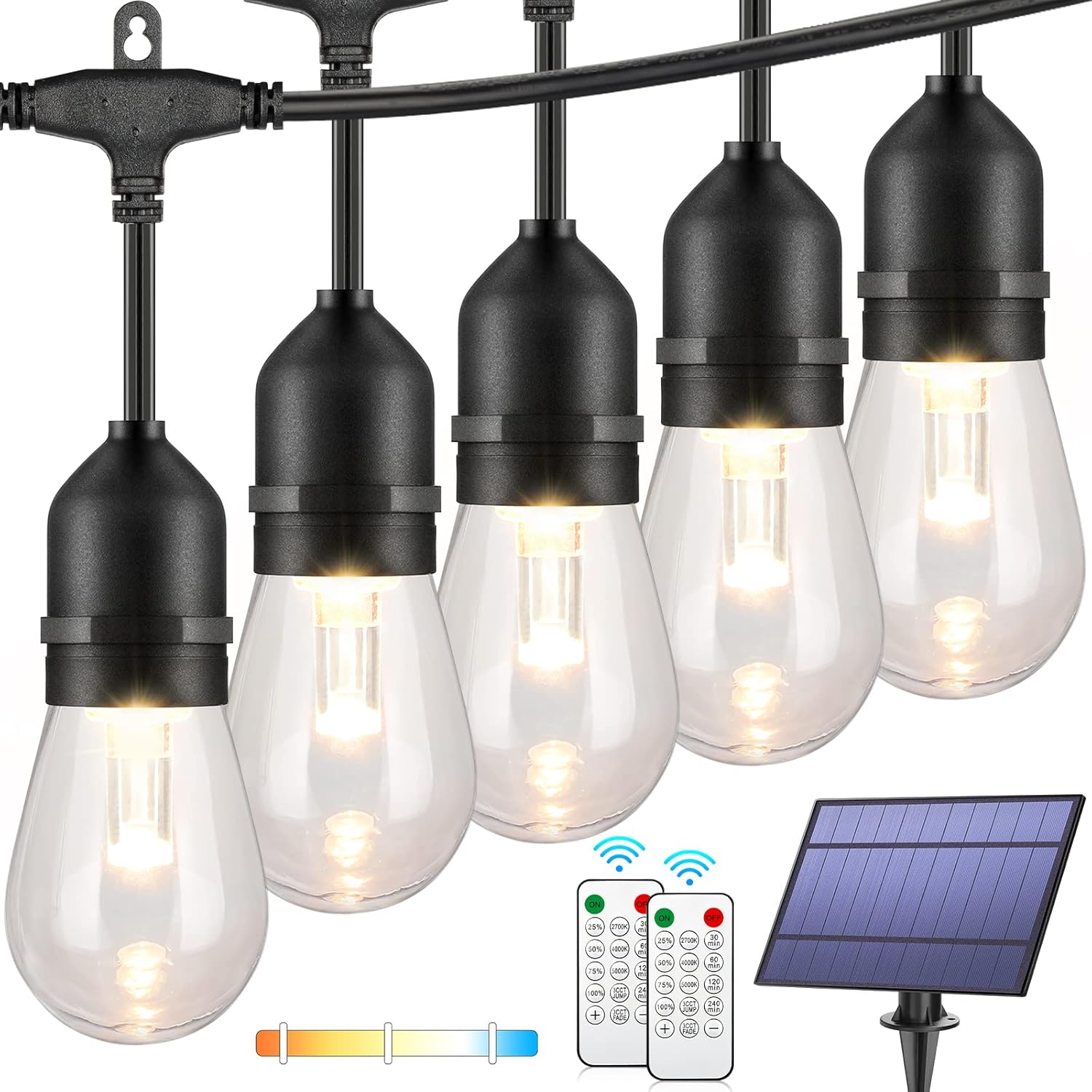 Mlambert 48FT 3-Color in 1 Dimmable Solar String Lights Outdoor Bundle with 3.28FT Waterproof Extension Cord