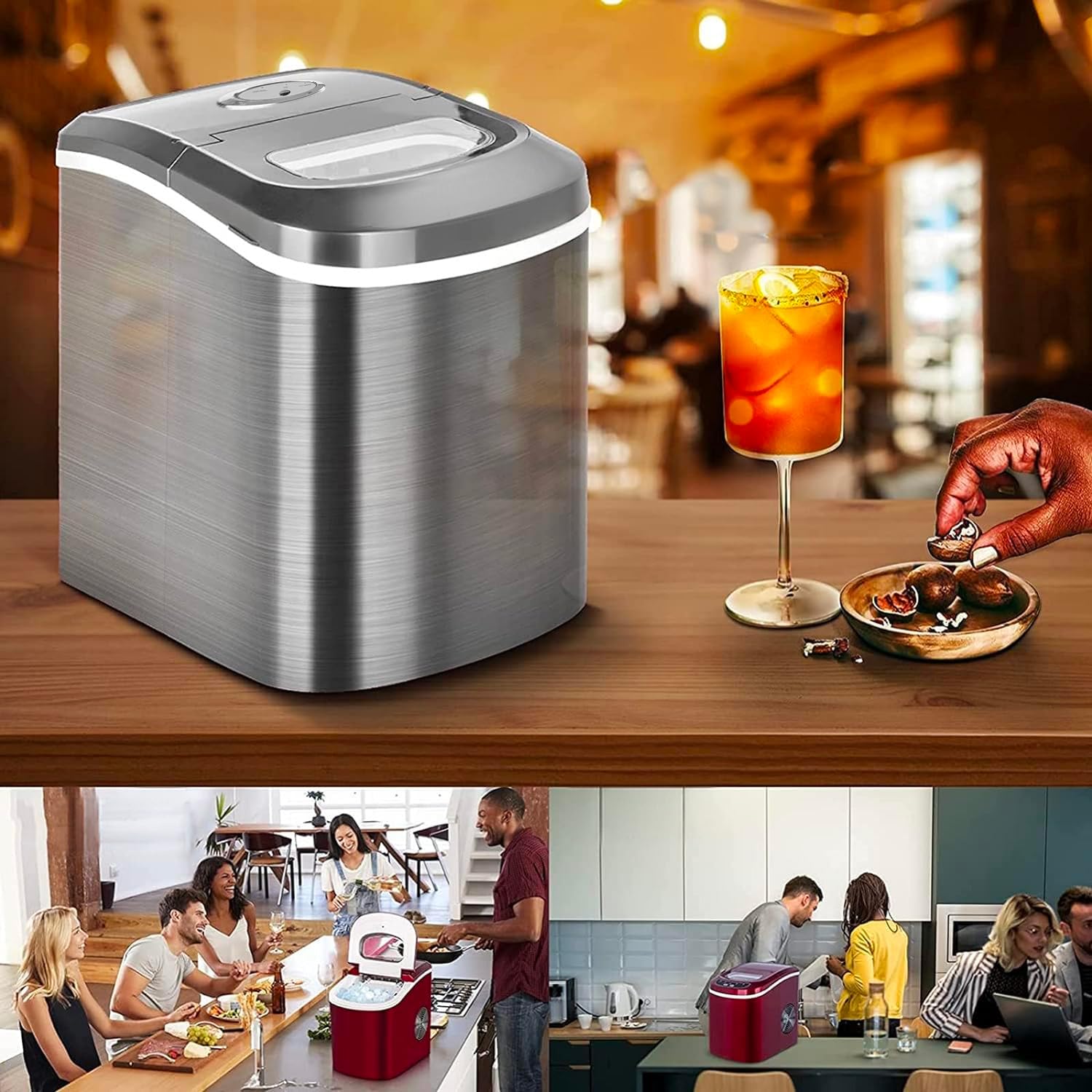 Avilia Maszyna do lodu, która zawsze ma świeże kostki lodowe - pojemność 2,2 l Wydajność do 10 kg - Cicha praca ze wskaźnikami LED do monitorowania - 240 V/160 W