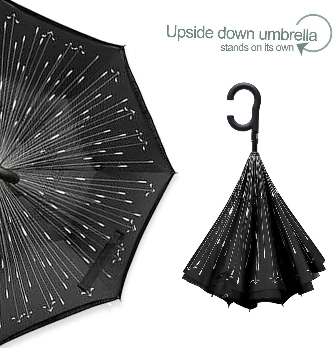 ZOMAKE Auto Open Inverted Umbrella Double Layer Reverse Umbrella, UV Protection Windproof Straight Umbrella Inside Out Umbrella for Car Rain Outdoor with C-Shaped Handle