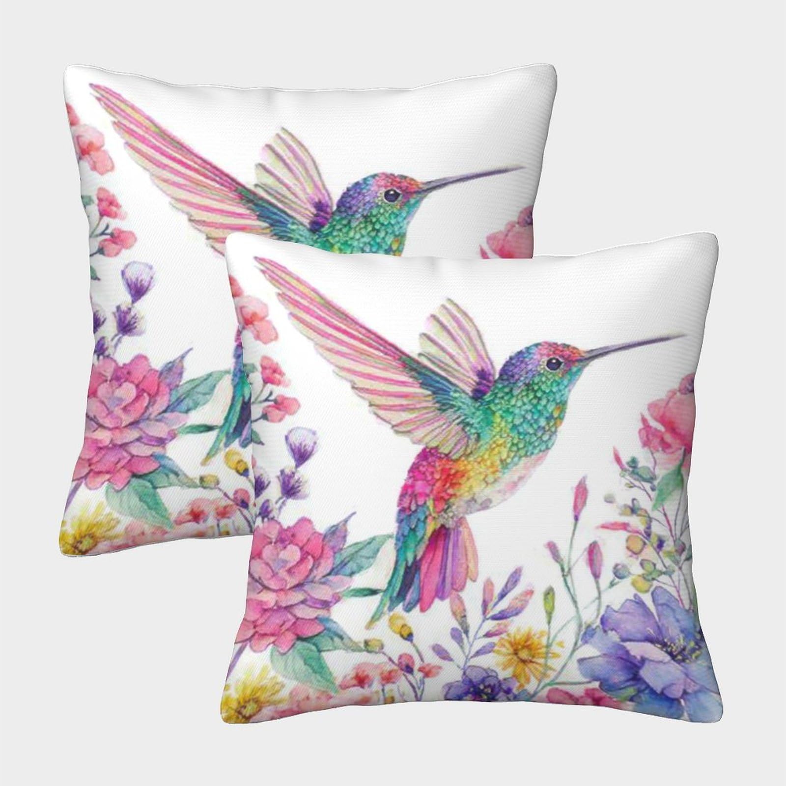 QFVANSIYO 3D Printed Hummingbird Floral Pillowcase Microfiber Bedroom Bedding Decor Hummingbird Cushion Cover for Home 50x50cm