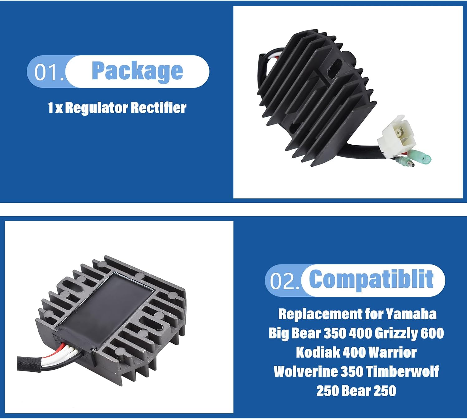 WFLNHB Regulator Rectifier Replacement for Yamaha Big Bear 350 400 Grizzly 600 Kodiak 400 Warrior Wolverine 350 Timberwolf 250 Bear 250 Replacement for 4KB-81960-00-00