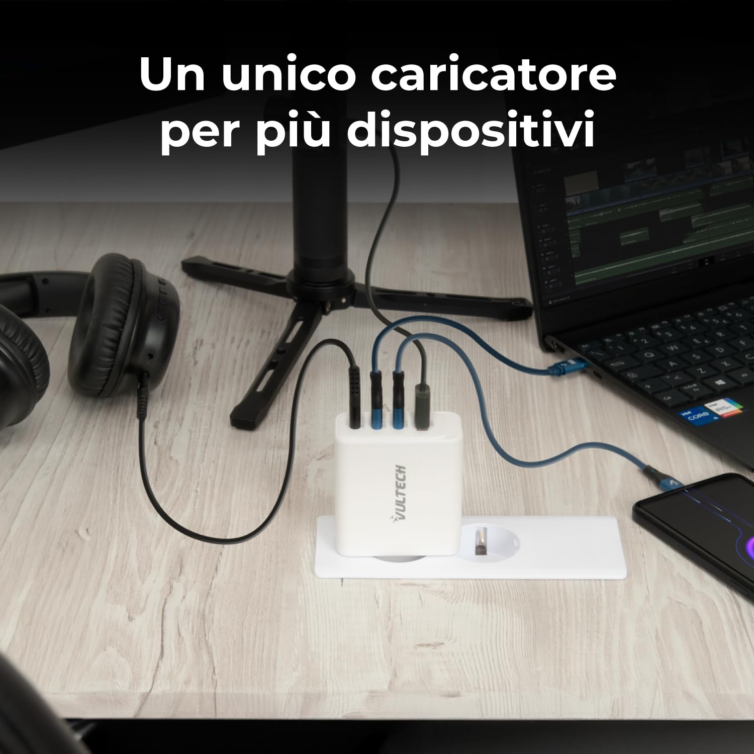 VulTech CC100-3C1A Uniwersalna ładowarka do notebooków 100 W GaN USB + 3 x Type-C/USB-C PD3.0 QC3.0 PPS biały - kompaktowy rozmiar