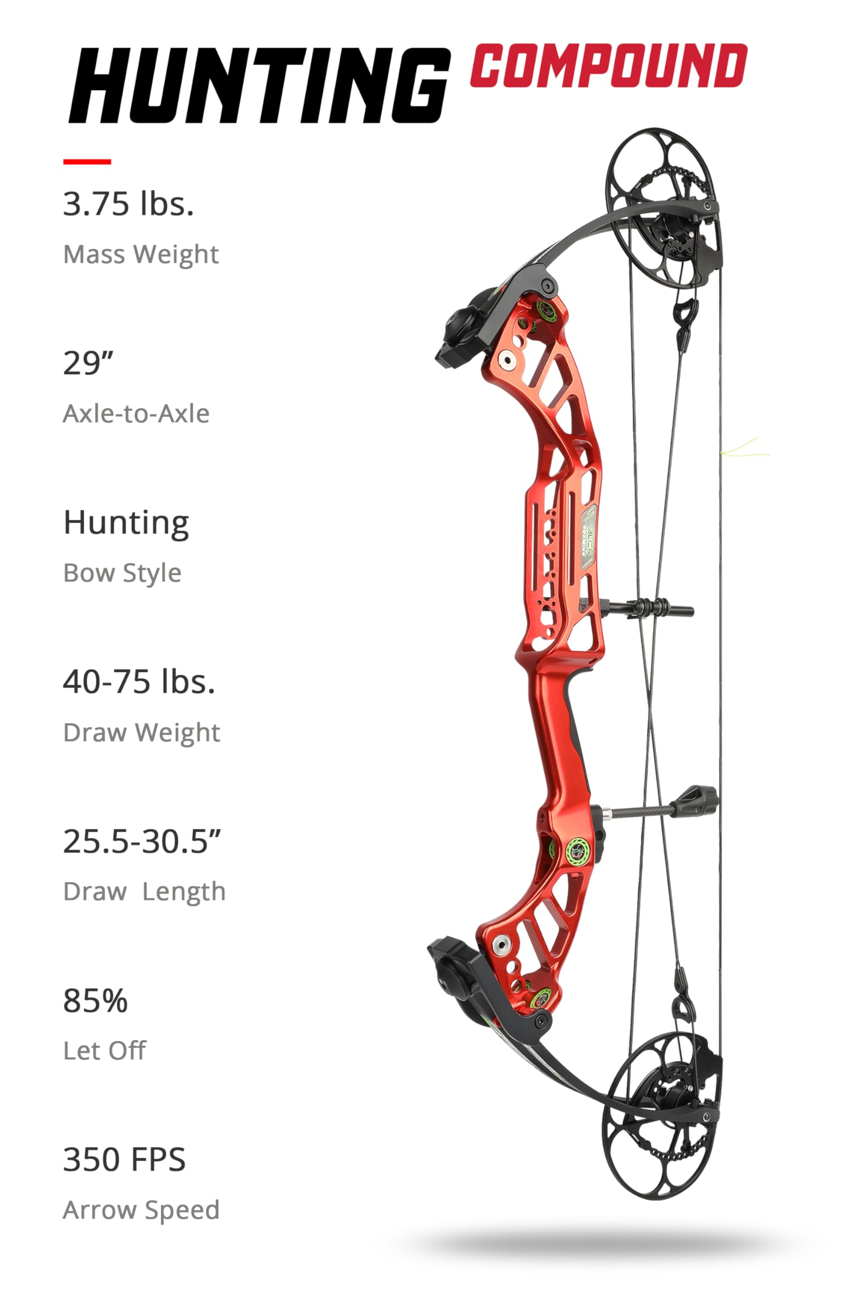 Compoundbogen Set 40–75 lbs einstellbar, 350 FPS IBO, 80% Entlastungsgrad, Rechtshand, mit Kohlenstoffpfeilen für Jagd, Schießtraining & Bogenschießen für Erwachsene