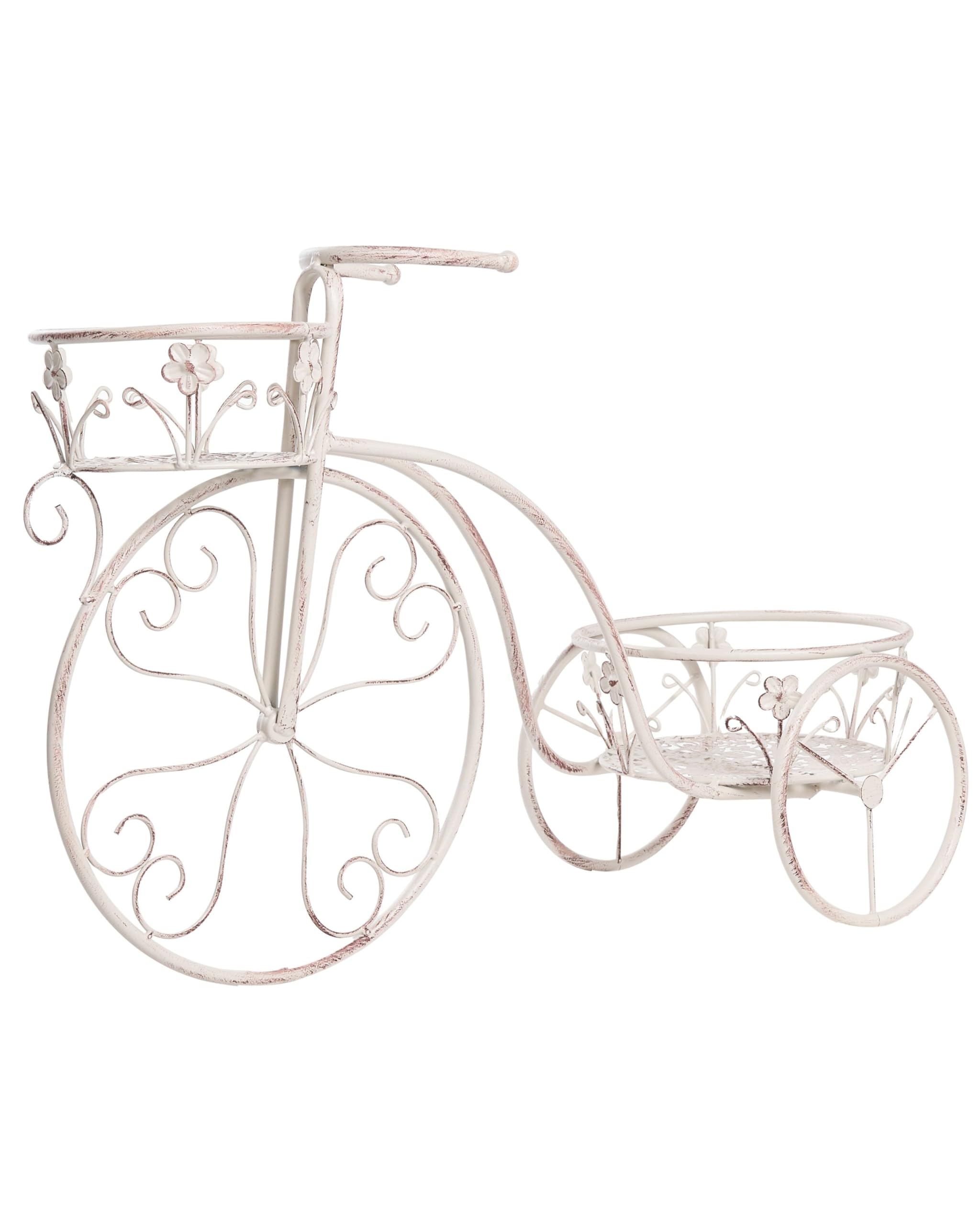 Beliani Macetero de Metal para jardín Motivo Bicicleta Interior Exterior con Soporte 66 x 24 x 49 cm de Hierro Blanco Crema Wildrose