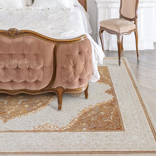 Miniatura 3 de Antep Rugs Babil - Alfombra tradicional dorada de 2 x 10 pies, con borde oriental de alta y baja textura, color beige y verde, 2 x 10 pies